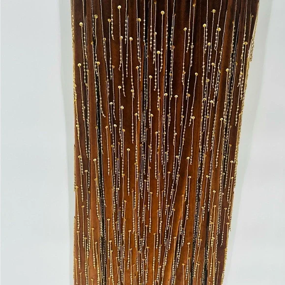 Brown Velvet Top & Shirt w/ Gold Fringe Beading 2 Piece Set Vintage Dance Outfit - Picture 6 of 8